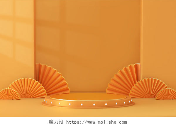 金色古风3D立体扇子中式复古扇形通用立体背景